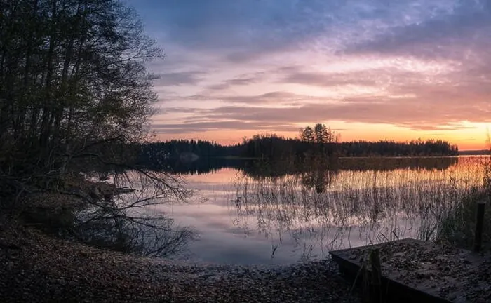 Framed Print : Scenic landscape with sunset and lake at autumn Framed Print : Scenic landscape with sunset and lake at autumn