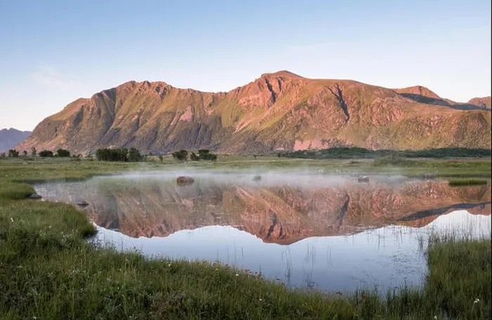 Framed Print : Scenic mountain landscape with nice reflection at bright summer day in Lofoten Island, Norway Framed Print : Scenic mountain landscape with nice reflection at bright summer day in Lofoten Island, Norway