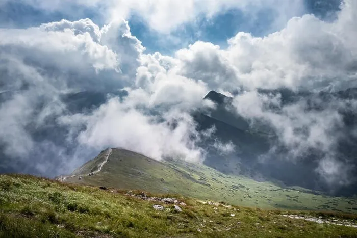 Framed Print : Scenic mountain view with dramatic low clouds at summer day in Tatra mountains, Poland Framed Print : Scenic mountain view with dramatic low clouds at summer day in Tatra mountains, Poland