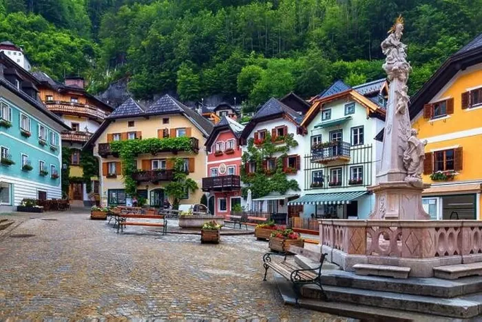 Framed Print : Scenic picture-postcard view of famous Hallstatt mountain village in the Austrian Alps Framed Print : Scenic picture-postcard view of famous Hallstatt mountain village in the Austrian Alps