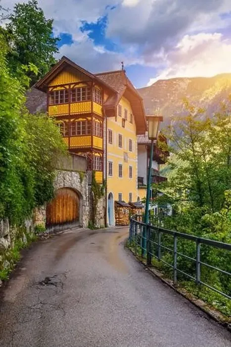 Framed Print : Scenic picture-postcard view of famous Hallstatt mountain village in the Austrian Alps Framed Print : Scenic picture-postcard view of famous Hallstatt mountain village in the Austrian Alps