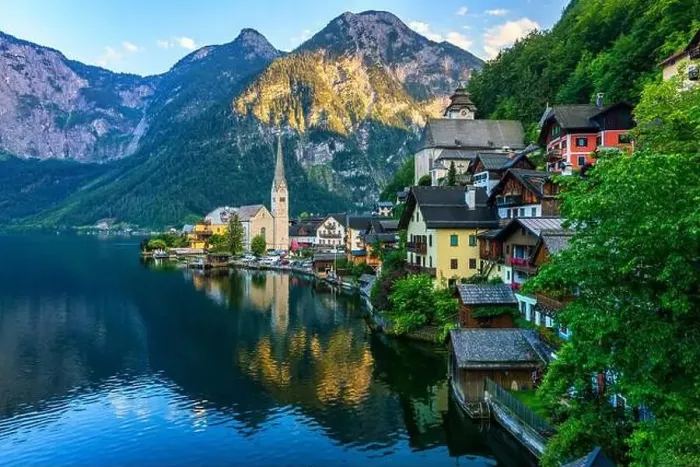 Framed Print : Scenic picture-postcard view of famous Hallstatt mountain village in the Austrian Alps Framed Print : Scenic picture-postcard view of famous Hallstatt mountain village in the Austrian Alps