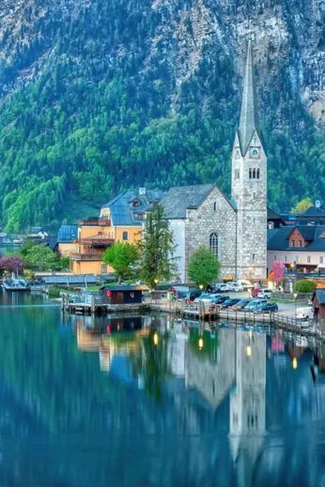Framed Print : Scenic picture-postcard view of famous Hallstatt mountain village in the Austrian Alps at beautiful light in spring, Salzkammergut region, Hallstatt Framed Print : Scenic picture-postcard view of famous Hallstatt mountain village in the Austrian Alps at beautiful light in spring, Salzkammergut region, Hallstatt