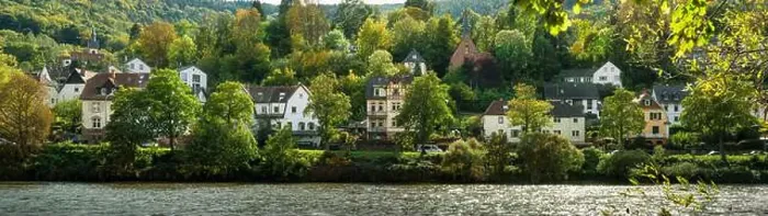 Framed Print : Scenic residential area at Neckar river in Heidelberg Framed Print : Scenic residential area at Neckar river in Heidelberg