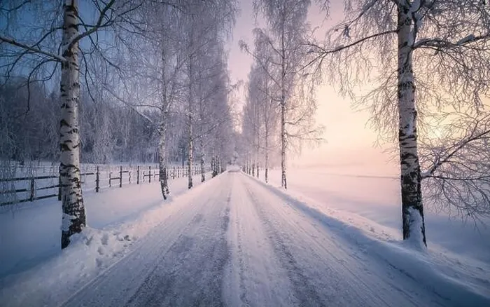 Framed Print : Scenic snow landscape with beautiful sunrise and snowy road at winter morning in Finland Framed Print : Scenic snow landscape with beautiful sunrise and snowy road at winter morning in Finland