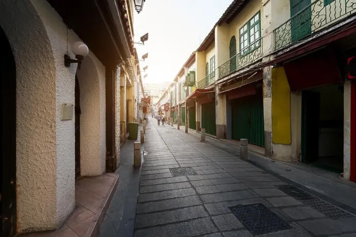Framed Print : Scenic street in the old town in Macau (Macao) in Rua da Felicidade area in Macau (Macao), China Framed Print : Scenic street in the old town in Macau (Macao) in Rua da Felicidade area in Macau (Macao), China