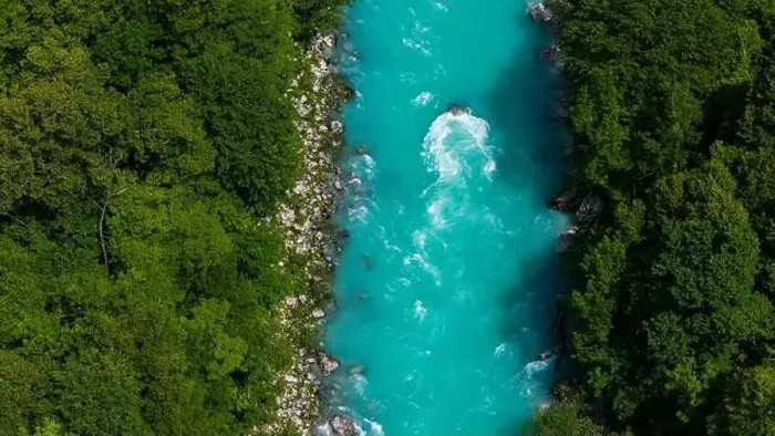 Framed Print : Scenic Summer Aerial Drone View of Soca River in Slovenia Framed Print : Scenic Summer Aerial Drone View of Soca River in Slovenia