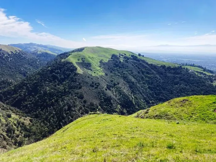 Framed Print : A scenic view of Alum Rock Park rugged terrain highlights vibrant grass covered slopes with hiking trails Framed Print : A scenic view of Alum Rock Park rugged terrain highlights vibrant grass covered slopes with hiking trails