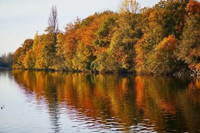 Framed Print : Scenic view of autumn forest and river Vienne near medieval castle of Les Ormes, France Framed Print : Scenic view of autumn forest and river Vienne near medieval castle of Les Ormes, France