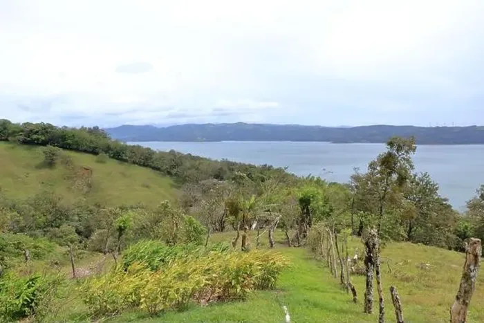 Framed Print : a Scenic view of lush green trees growing on hilly terrain against cloudy sky with lake arenal in costa rica Framed Print : a Scenic view of lush green trees growing on hilly terrain against cloudy sky with lake arenal in costa rica