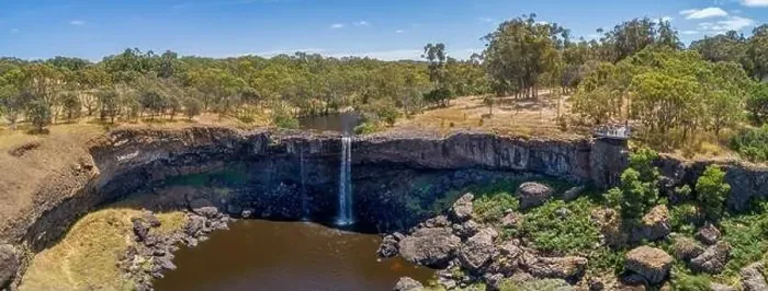 Framed Print : Scenic Wannon Falls on hot summer day in Victoria, Australia - wide aerial panoramic landscape Framed Print : Scenic Wannon Falls on hot summer day in Victoria, Australia - wide aerial panoramic landscape