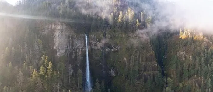 Framed Print : A scenic waterfall plunges over 500 feet from a cliff into the Columbia River Gorge, Oregon. Forests and rivers predominate in this PNW region Framed Print : A scenic waterfall plunges over 500 feet from a cliff into the Columbia River Gorge, Oregon. Forests and rivers predominate in this PNW region