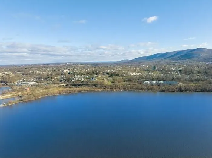 Framed Print : Scenic winter morning aerial photo of Beacon, NY USA from the Hudson River looking east, December 20, 2022