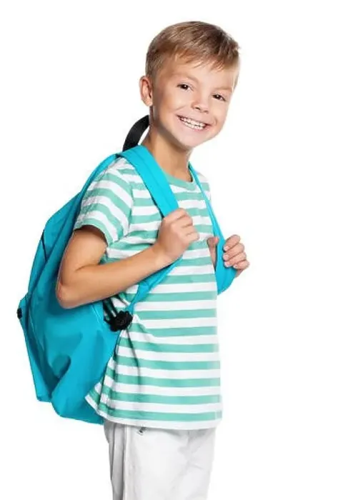Framed Print : School boy with backpack