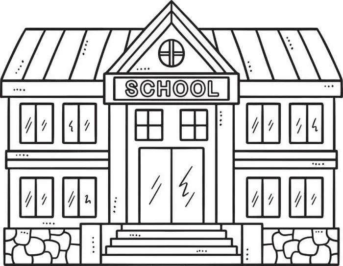 Framed Print : School Building Isolated Coloring Page for Kids Framed Print : School Building Isolated Coloring Page for Kids