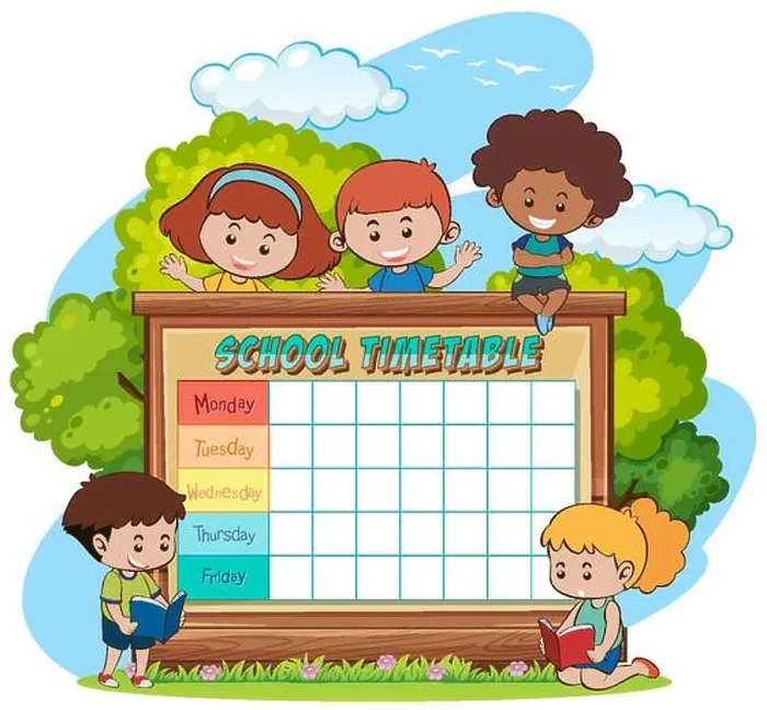 Framed Print : School planner timetable with characters illustration Framed Print : School planner timetable with characters illustration