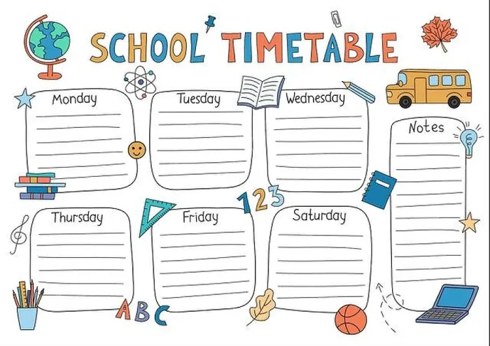 Framed Print : School timetable. Vector planner template for students. Funny doodle school schedule. Kids hand drawn outline design Framed Print : School timetable. Vector planner template for students. Funny doodle school schedule. Kids hand drawn outline design