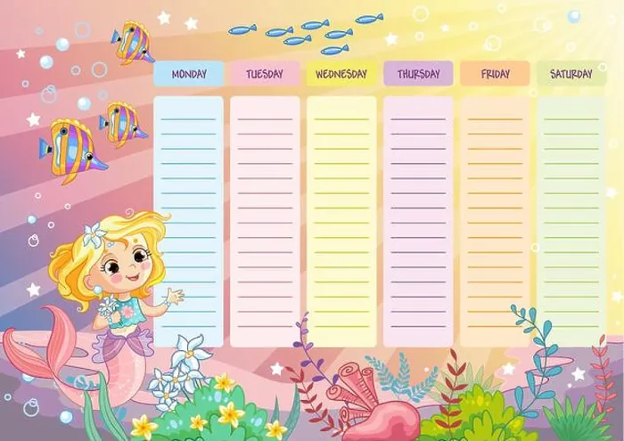 Framed Print : School timetable. Weekly schedule vector template for school students