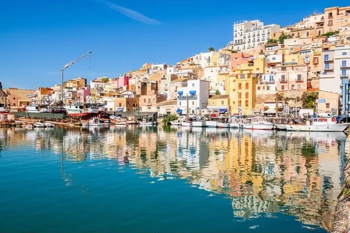 Framed Print : Sciacca, Sicily, Italy with water reflections at the port Framed Print : Sciacca, Sicily, Italy with water reflections at the port