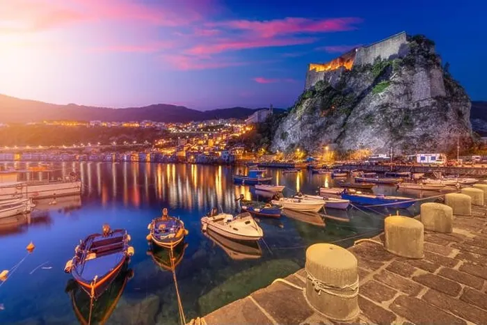Framed Print : Scilla, Italy cityscape in Reggio Calabria in the port at dawn Framed Print : Scilla, Italy cityscape in Reggio Calabria in the port at dawn