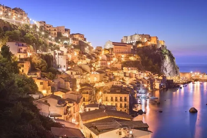 Framed Print : Scilla, Italy on the Mediterranean coast at twilight Framed Print : Scilla, Italy on the Mediterranean coast at twilight