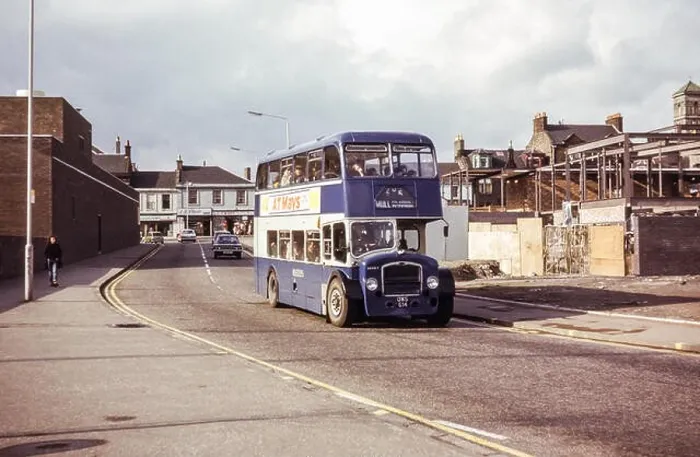Framed Print : Scotland, UK - 1973: Vintage image of bus operating in 1973 Framed Print : Scotland, UK - 1973: Vintage image of bus operating in 1973
