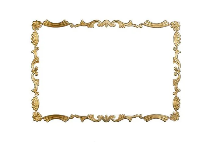 Framed Print : Sculpted golden frame isolated on white background, thin decorations, rectangular frame Framed Print : Sculpted golden frame isolated on white background, thin decorations, rectangular frame