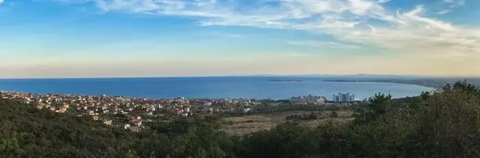 Framed Print : Sea panorama from mountain to town of Nessebar in Bulgaria Framed Print : Sea panorama from mountain to town of Nessebar in Bulgaria