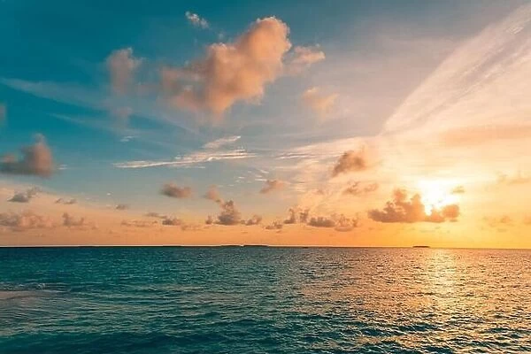 Sea sky concept, sunset colors clouds, horizon, horizontal background banner. Inspirational nature landscape, beautiful colors, wonderful scenery