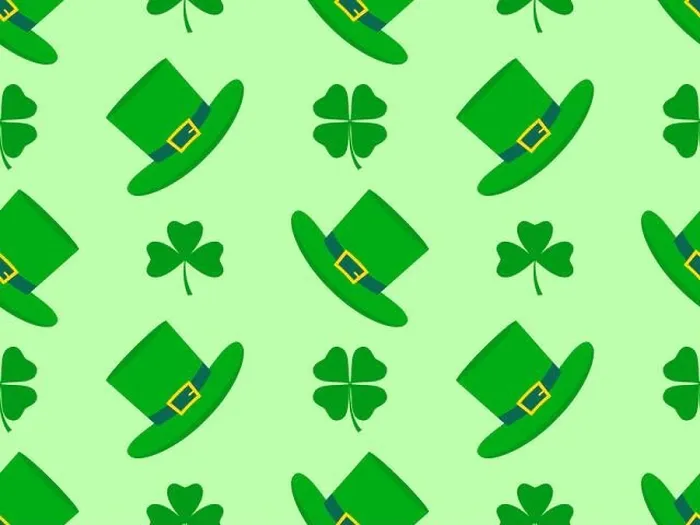 Framed Print : Seamless pattern with clover leaves and Leprechaun hat. Happy St. Patrick's Day. Four-leaf and three-leaf clovers are green. Background for wallpaper Framed Print : Seamless pattern with clover leaves and Leprechaun hat. Happy St. Patrick's Day. Four-leaf and three-leaf clovers are green. Background for wallpaper