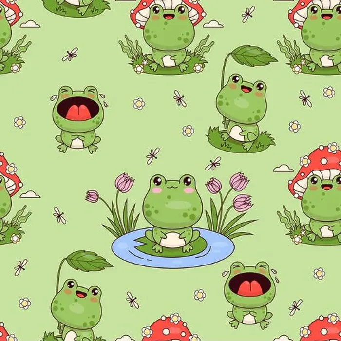 Framed Print : Seamless pattern with funny frogs on green background Framed Print : Seamless pattern with funny frogs on green background