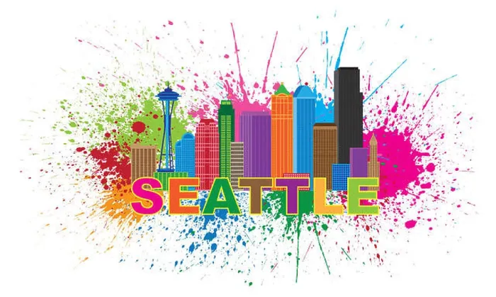 Framed Print : Seattle Washington Downtown City Skyline Color Text Paint Splatter Abstract Isolated on White Background Illustration Framed Print : Seattle Washington Downtown City Skyline Color Text Paint Splatter Abstract Isolated on White Background Illustration