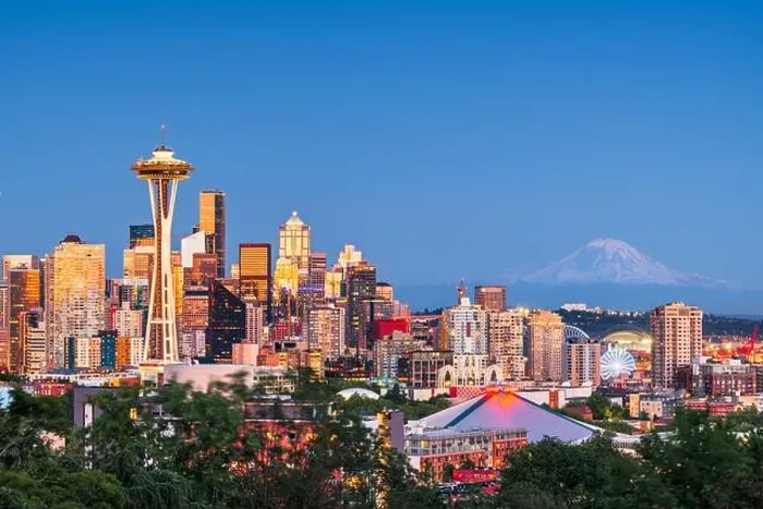 Framed Print : Seattle, Washington, USA downtown skyline at twilight with Mt. Rainier Framed Print : Seattle, Washington, USA downtown skyline at twilight with Mt. Rainier