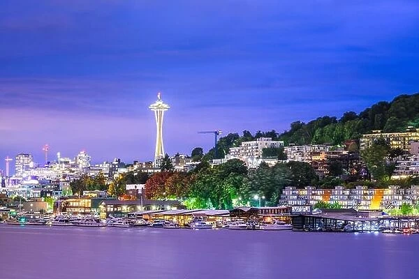 Seattle, Washington, USA skyline on Lake Union at dusk