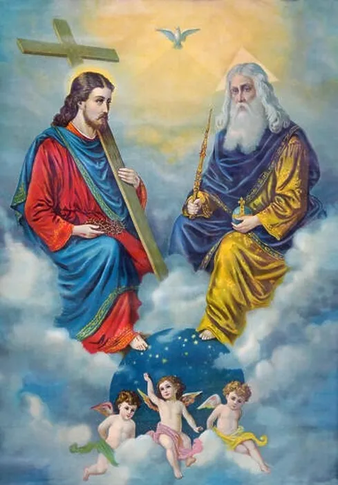 Framed Print : SEBECHLEBY, SLOVAKIA - FEBRUARY 27, 2016: Typical catholic image of Holy Trinity printed in Germany Framed Print : SEBECHLEBY, SLOVAKIA - FEBRUARY 27, 2016: Typical catholic image of Holy Trinity printed in Germany