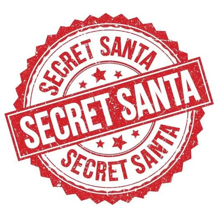 Framed Print : SECRET SANTA text written on red round stamp sign Framed Print : SECRET SANTA text written on red round stamp sign