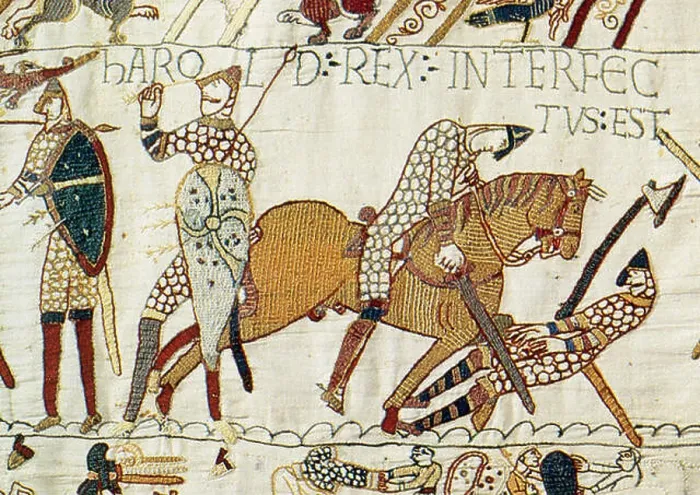 Framed Print : A section of the Bayeux Tapestry depicting the death of Harold II during the Battle of Hastings in 1066 Framed Print : A section of the Bayeux Tapestry depicting the death of Harold II during the Battle of Hastings in 1066