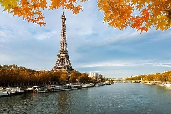 Seine in Paris with Eiffel tower in autumn season in Paris, France