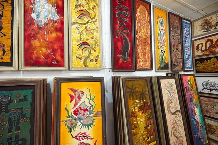 Framed Print : Selection of framed batik paintings for sale in Batik Seno shop. Yogyakarta, Java, Indonesia Framed Print : Selection of framed batik paintings for sale in Batik Seno shop. Yogyakarta, Java, Indonesia