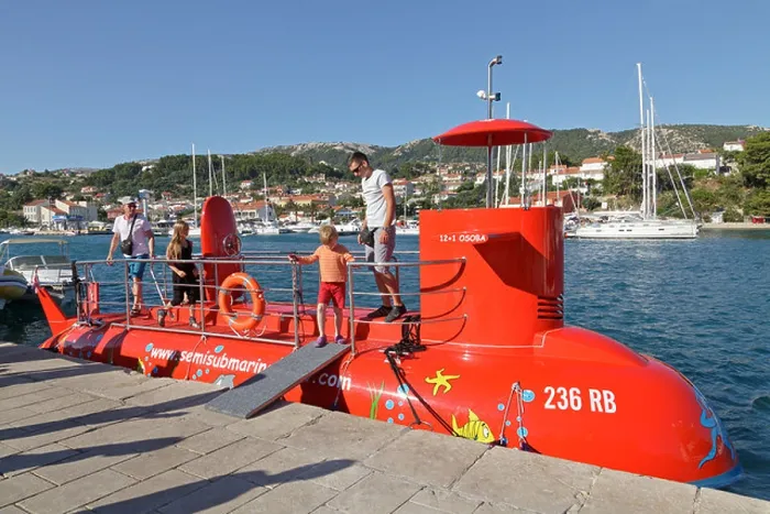 Framed Print : semi-submarine at the harbour of Rab Town, Rab Island, Kvarner Gulf, Croatia