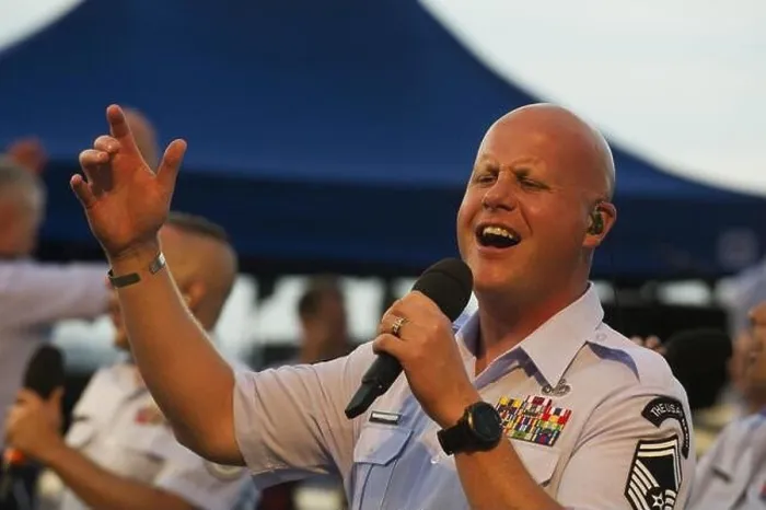 Framed Print : Senior Master Sgt. Ryan Carson a vocalist with Max Impact of The United States Air Force Band, performs at the Air Force Memorial in Arlington Va Framed Print : Senior Master Sgt. Ryan Carson a vocalist with Max Impact of The United States Air Force Band, performs at the Air Force Memorial in Arlington Va