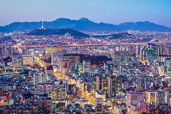 Seoul, South Korea city skyline nighttime skyline