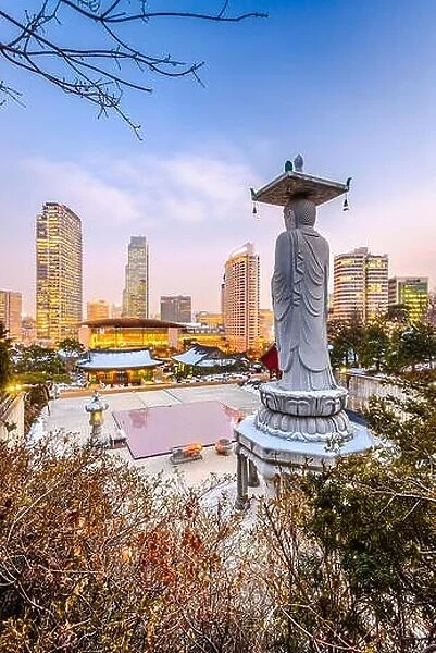 Seoul, South Korea skyline from Bongeunsa Temple