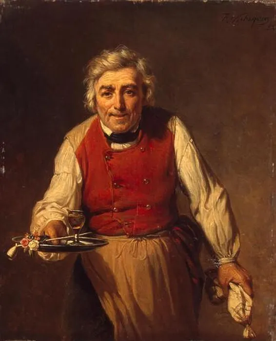 Framed Print : Servant with a Tray 1852 by François Verheyden Framed Print : Servant with a Tray 1852 by François Verheyden