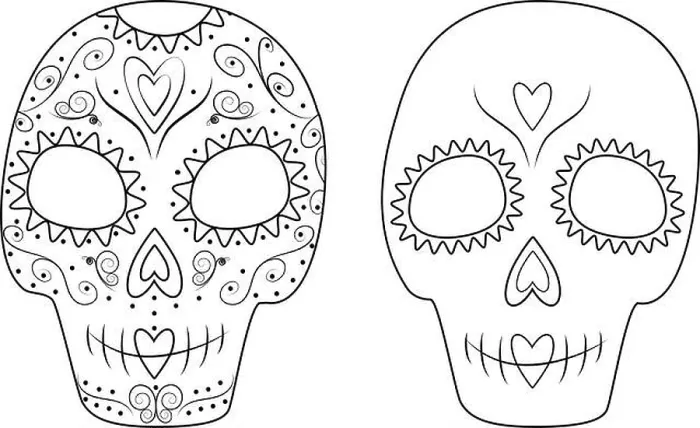 Framed Print : Set of 2 patterned Outline drawing Sugar Skulls Framed Print : Set of 2 patterned Outline drawing Sugar Skulls