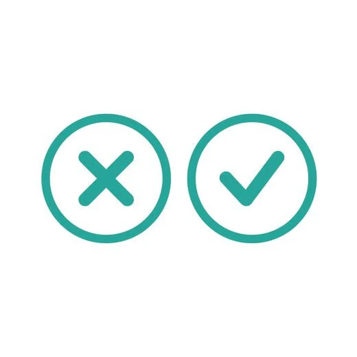 Framed Print : Set of check mark icons. rounded blue tick and cross in circle