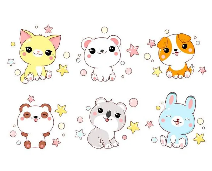 Framed Print : Set of cute animals baby - polar bear, panda, dog, bunny, cat, koala in kawaii style. EPS8 Framed Print : Set of cute animals baby - polar bear, panda, dog, bunny, cat, koala in kawaii style. EPS8