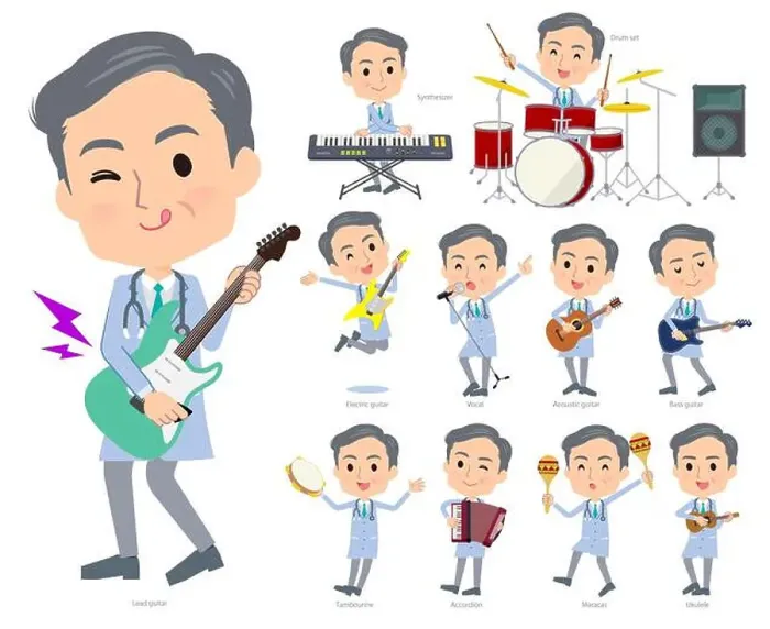 Framed Print : A set of doctor man playing rock n roll and pop music Framed Print : A set of doctor man playing rock n roll and pop music