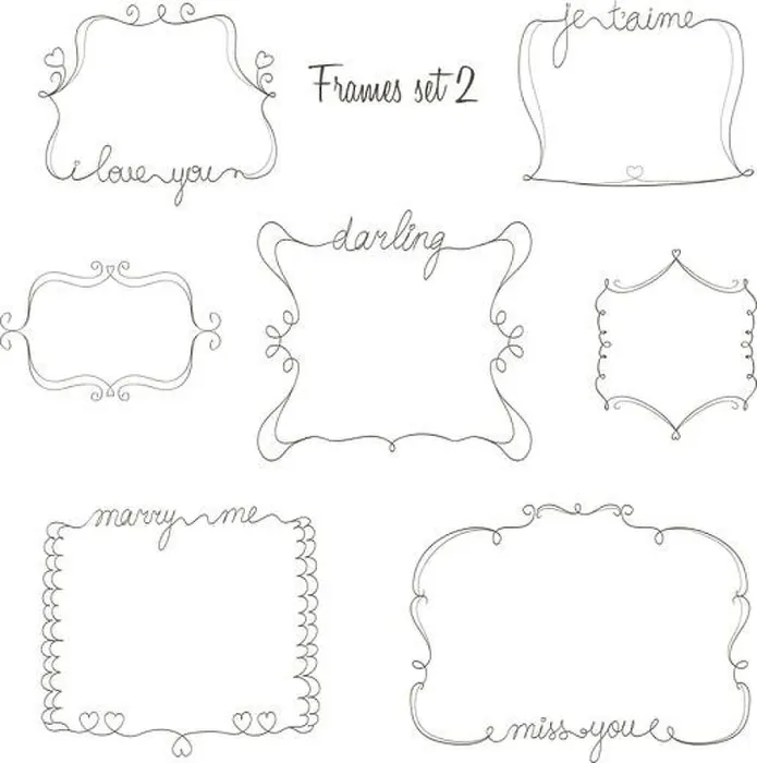 Framed Print : set of doodle frames with love, miss, marry message. simple and cute hand drawn design elements. vector Framed Print : set of doodle frames with love, miss, marry message. simple and cute hand drawn design elements. vector