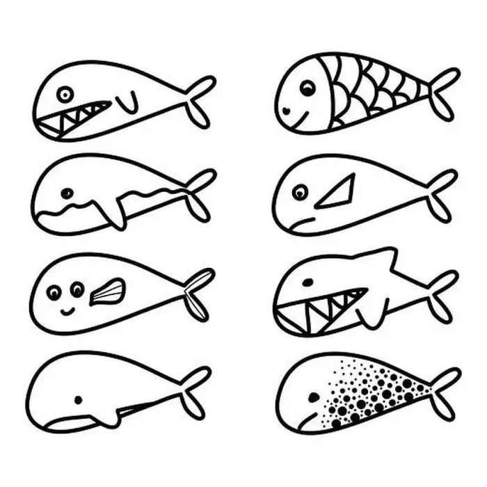 Framed Print : Set of fishes and whales, different mood cute good evil, black and white hand drawn doodle vector illustration Framed Print : Set of fishes and whales, different mood cute good evil, black and white hand drawn doodle vector illustration